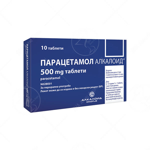 Alkaloid Парацетамол таблети за олеснување на тегобите при настинка и грип 500мг 10 таблети