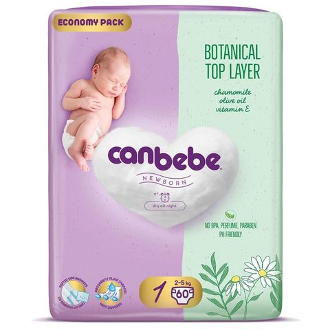 CANBEBE Newborn Пелени за бебиња бр. 1 (2-5 кг), 60 пелени