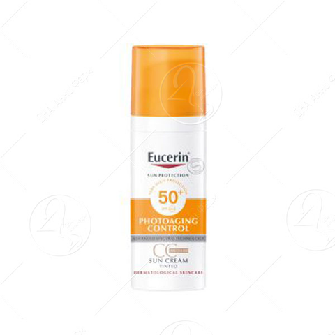 EUCERIN SUN Photoaging Control Tinted Medium Нијансиран гел-крем за лице за заштита од сонце, со СПФ 50+, потемна нијанса, 50 мл