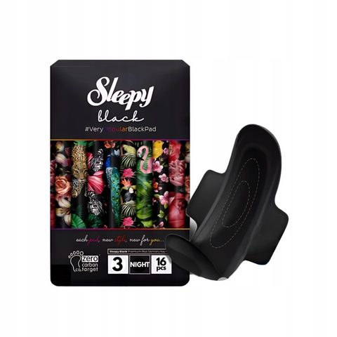 SLEEPY Black Premium Plus Црни хигиенски влошки, ноќни (величина 3), 16 парчиња