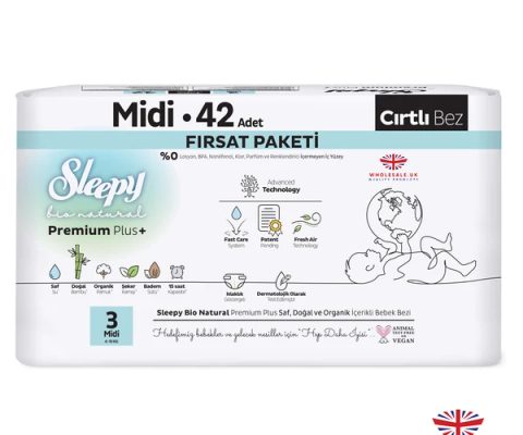 SLEEPY Bio Natural Premium Plus+ Пелени за бебиња бр. 4 (7-16 кг), 42 пелени