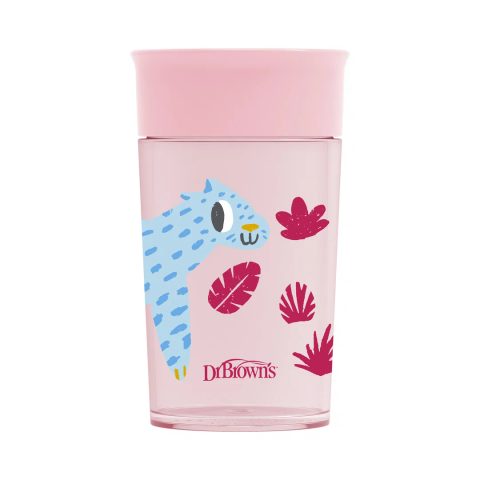 DR. BROWN'S Milestones Cheers 360 Пластична некапечка розова чаша (9+ месеци), 300 мл