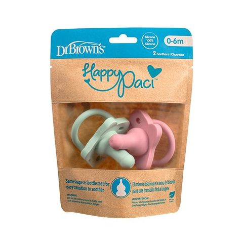DR. BROWN'S HappyPaci Едноделни силиконски цуцли лажалки, розова и зелена боја (0-6 месеци), 2 парчиња