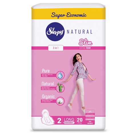 SLEEPY Natural Slim Хигиенски влошки, лонг (величина 2), 20 парчиња