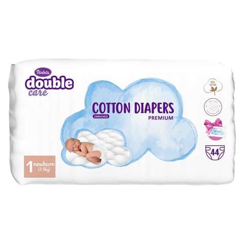 VIOLETA Double Care Premium Пелени за бебиња бр. 1 (2-5 кг), 44 пелени + влажни марамчиња