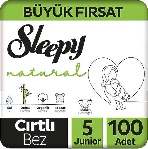 SLEEPY Natural Пелени за бебиња бр. 5 (11-18 кг), 100 пелени