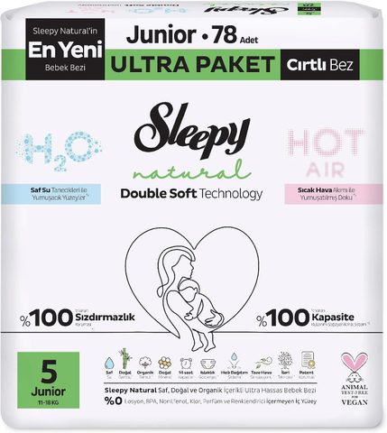SLEEPY Natural Double Soft Пелени за бебиња бр. 5, (11-18 кг), 100 пелени