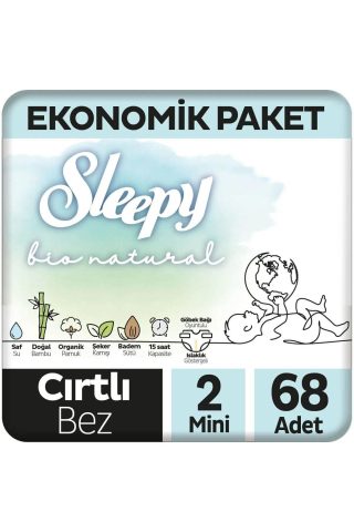 SLEEPY Bio Natural Пелени за бебиња бр. 2 (3-6 кг), 68 пелени