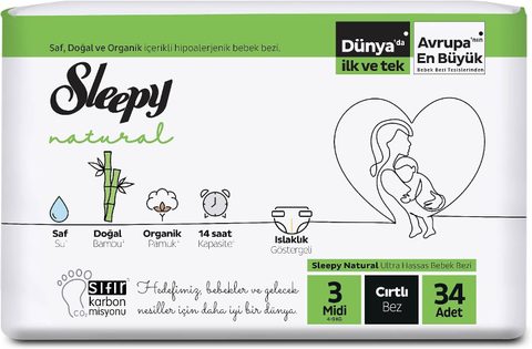 SLEEPY Natural Пелени за бебиња бр. 3 (4-9 кг), 34 пелени