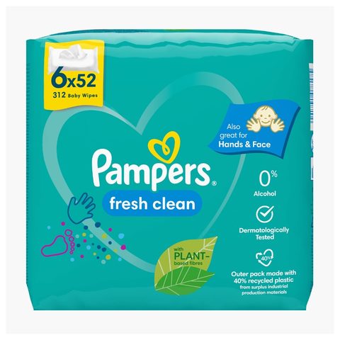 PAMPERS Fresh Clean Влажни марамчиња 6 кесички по 52 парчиња