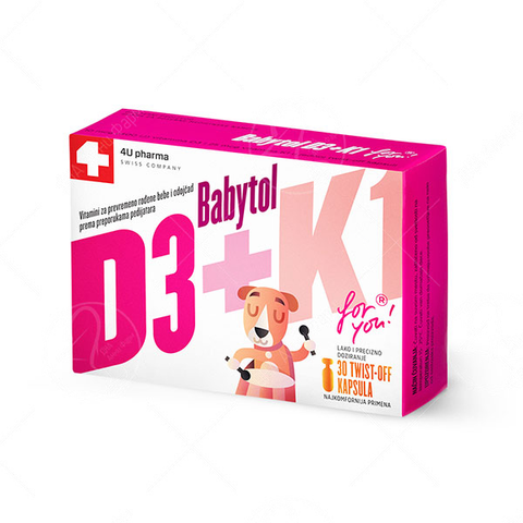 Babytol D3+K1 За превенција на рахитис кај новороденчиња 30 капсули