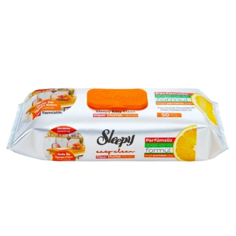 SLEEPY Easy Clean Super Kitchen Natural Orange Oil Влажни марамчиња за чистење кујна, 50 марамчиња