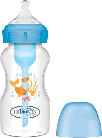 DR. BROWN'S Anti-Colic Options+ Пластично шише за бебе, со широко грло, Blue Goldfish (0+ месеци), 270 мл